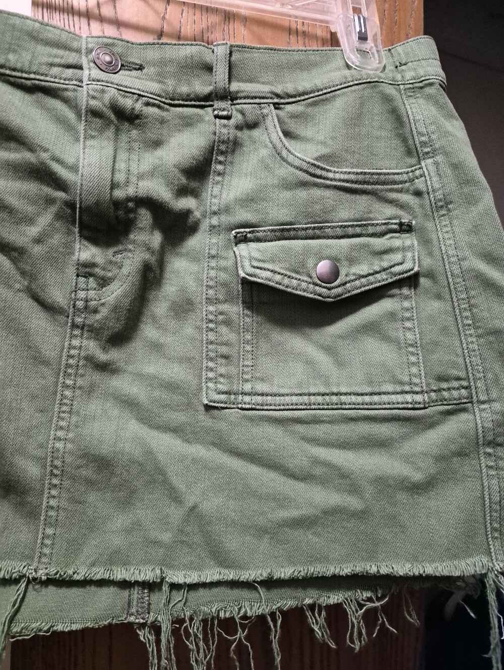 aerie Olive Green Utility Denim-Style Mini Skirt - Picture 5 of 9